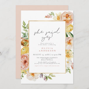 Invitación Flor salvaje Peach and Rubor Spring Bridal Shower