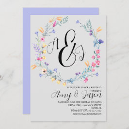 Invitación Flor salvaje primavera Wreath Pastel Gris púrpura