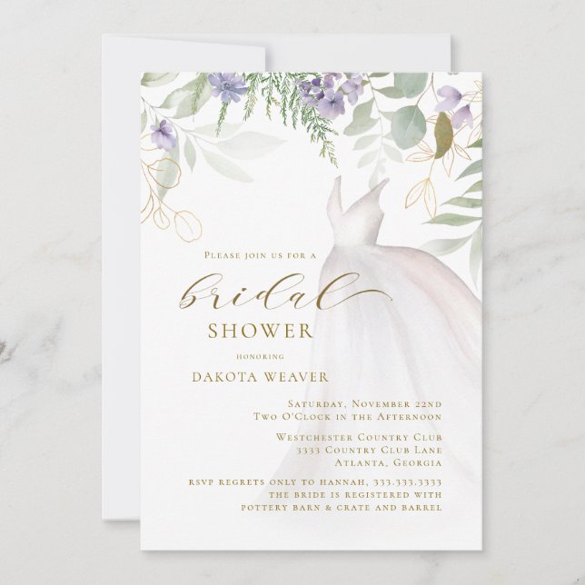 Invitación Flor salvaje Purple Green Deep Gold Ducha de novia (Anverso)
