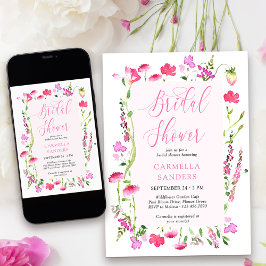 Invitación Flor salvaje rosa elegante ducha de novia femenina
