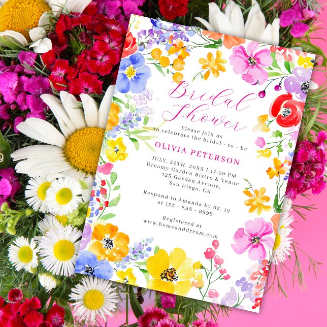Invitación Flor salvaje rosa Jardín de verano ducha de novia (Subido por el creador)