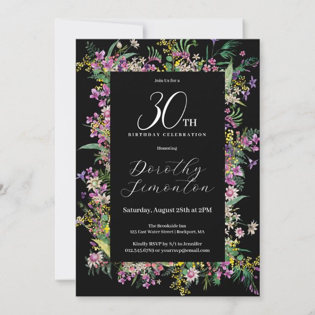 Invitación Flor salvaje rosa morado exótica 30 cumpleaños (Anverso)