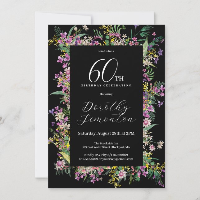 Invitación Flor salvaje rosa morado exótica 60 cumpleaños (Anverso)