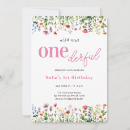 Invitación Flor salvaje rosa y maravillosa 1er cumpleaños