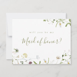 Invitación Flor salvaje verde sabio serás mi criada de honor