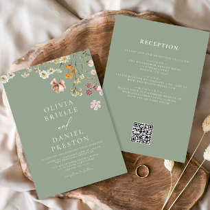 Invitación Flor salvaje verde salada todo en un Boda de códig