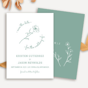 Invitación Flor salvaje verde salva la fecha