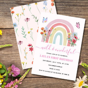 Invitación Flor salvaje y maravillosa arcoiris primer cumplea