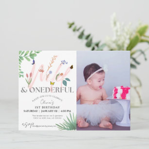 Invitación Flor salvaje y maravillosa foto de primer cumpleañ