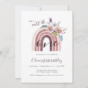 Invitación Flor salvaje y un boho arcoiris primer cumpleaños