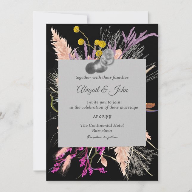 Invitación Flor Seca/ Boda en Blanco y Negro (Anverso)