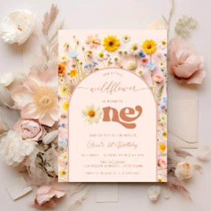 Invitación Flor silvestre 1 cumpleaños moderno