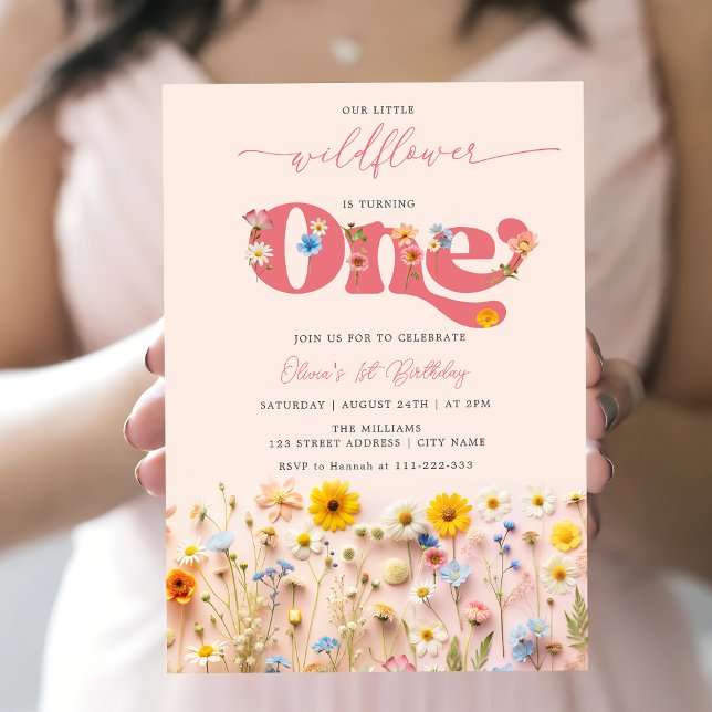 Invitación Flor silvestre 1 cumpleaños moderno (Subido por el creador)