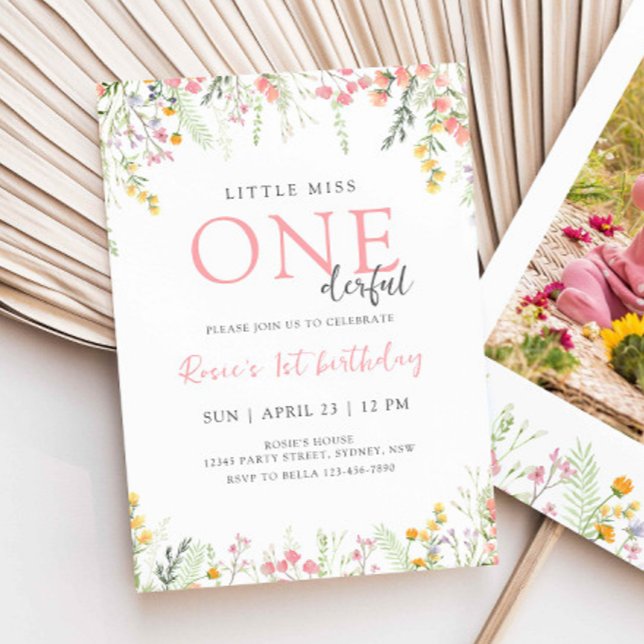 Invitación Flor silvestre 1er cumpleaños Pequeña Miss ONE Mar (Subido por el creador)
