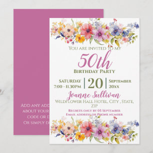Invitación Flor silvestre 50 cumpleaños