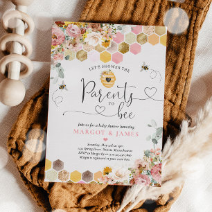 Invitación Flor Silvestre Abeja Baby Shower Padres En Ducha D