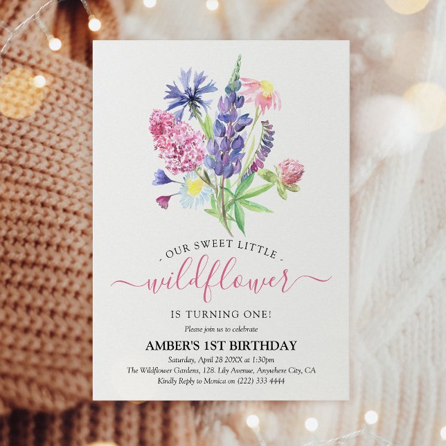 Invitación Flor silvestre acuarela caprichosa 1º cumpleaños (Subido por el creador)
