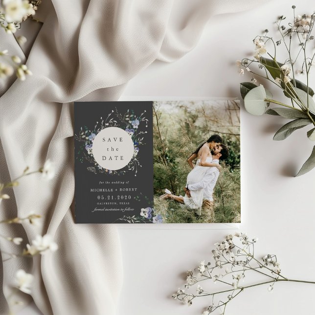 Invitación Flor silvestre acuarela dos fotos Guardar la fecha (Subido por el creador)