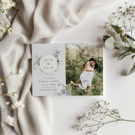 Invitación Flor silvestre acuarela dos fotos Guardar la fecha