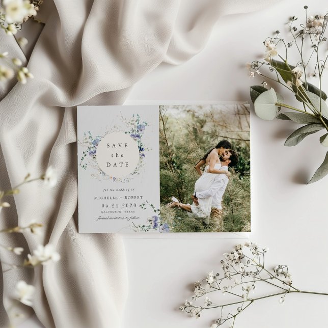 Invitación Flor silvestre acuarela dos fotos Guardar la fecha (Subido por el creador)