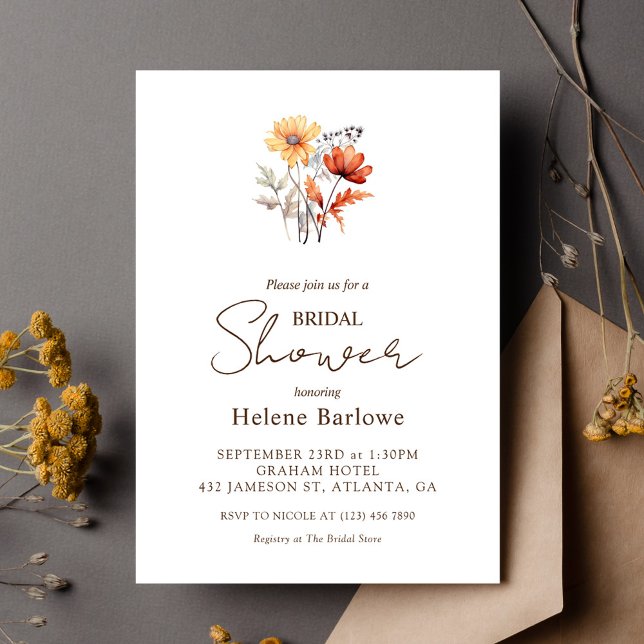 Invitación Flor silvestre acuarela elegante otoño ducha de no (Wildflower Watercolor Elegant Fall Bridal Shower Invitation)