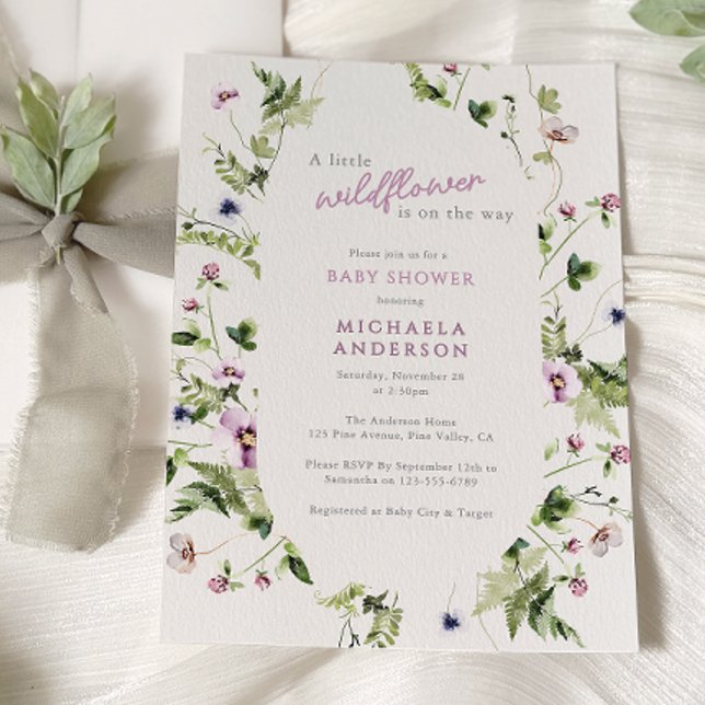 Invitación Flor silvestre acuarela en camino a Baby Shower (Subido por el creador)