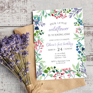 Invitación Flor silvestre acuarela floral primer cumpleaños