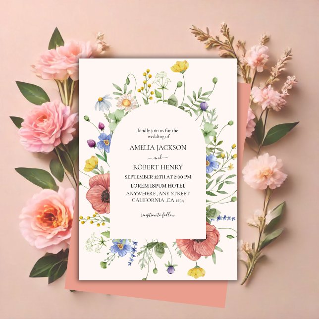 Invitación Flor silvestre acuarela moderna Boho Boda (Subido por el creador)