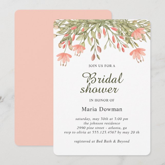 Invitación Flor silvestre acuática simple Floral Brigada Brit (Anverso / Reverso)