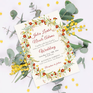 Invitación Flor silvestre amarilla caléndula follaje boda