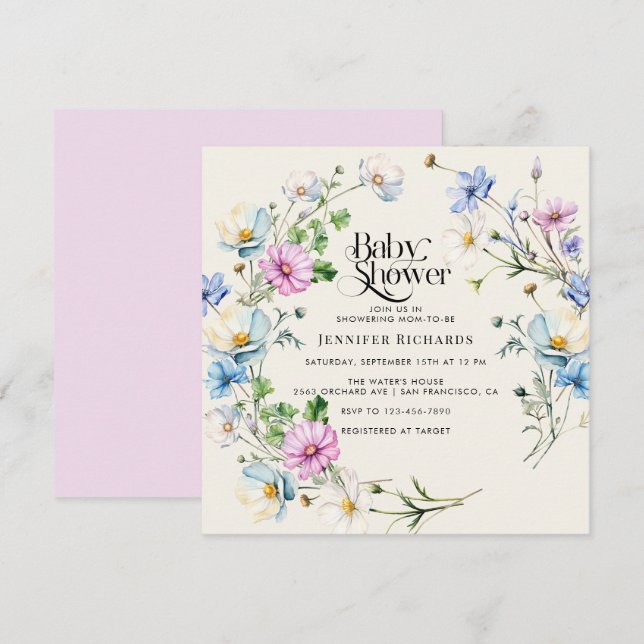 Invitación Flor silvestre Anemone Garden Baby Shower (Anverso / Reverso)