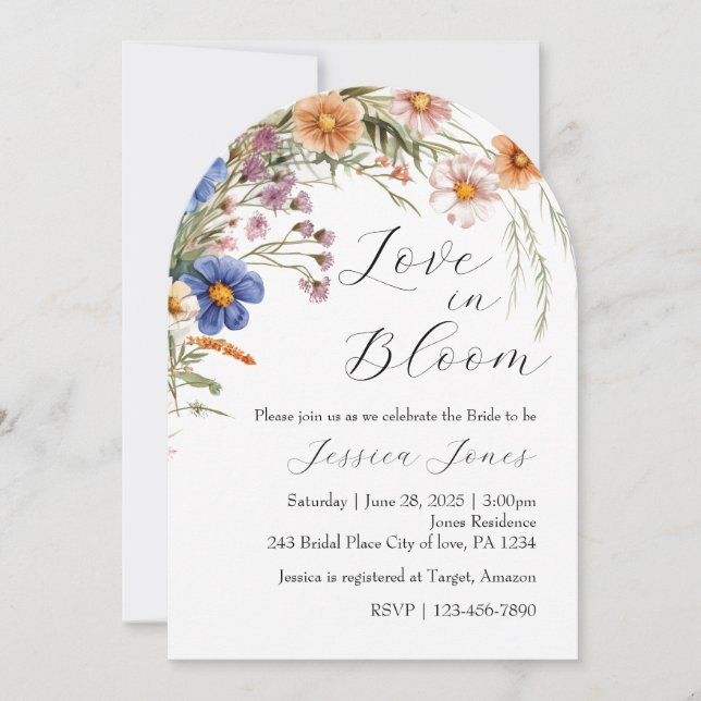 Invitación Flor silvestre arco "amor en flor" ducha de novia  (Anverso)