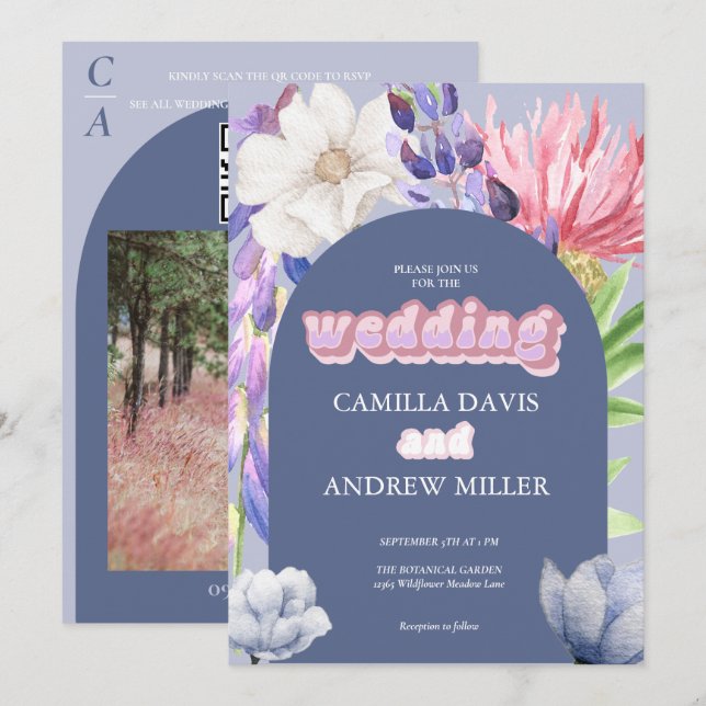 Invitación Flor silvestre | Arco Boda | Foto botánica | QR (Anverso / Reverso)