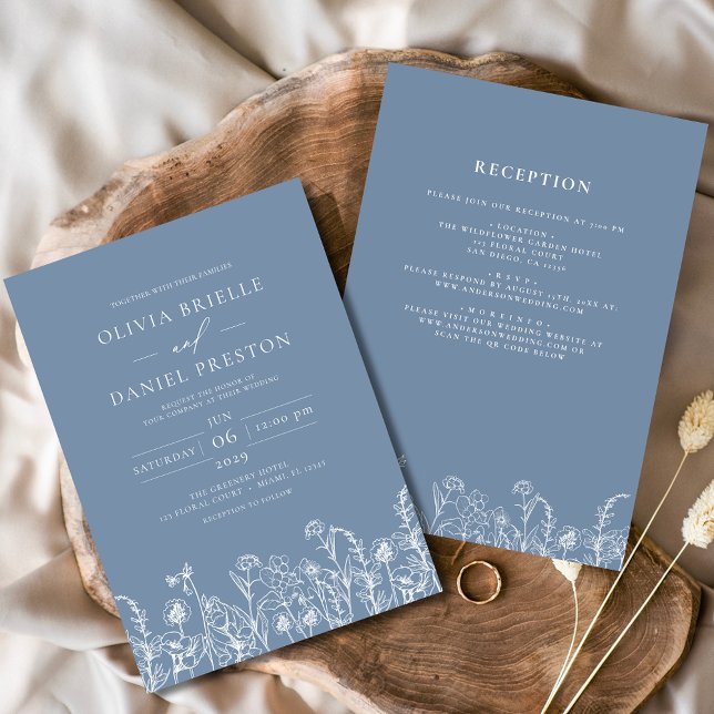 Invitación Flor silvestre azul en un Boda botánico (Subido por el creador)