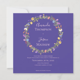 Invitación Flor silvestre azul y púrpura Floral Boda de guirn