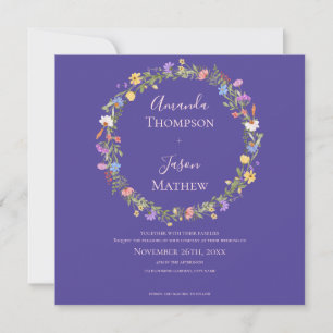 Invitación Flor silvestre azul y púrpura Floral Boda de guirn