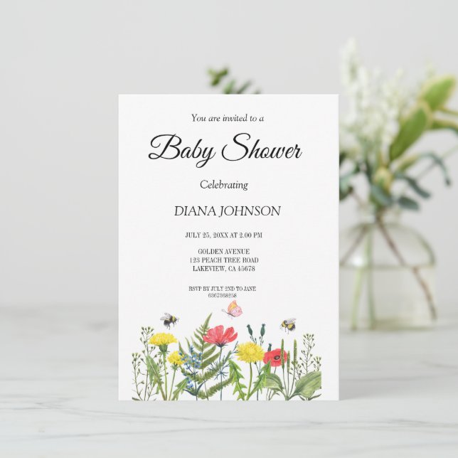 Invitación Flor silvestre Baby Shower (Anverso de pie)