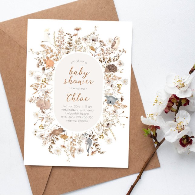 Invitación Flor silvestre Baby Shower Animales nativos austra (Subido por el creador)