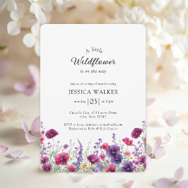 Invitación Flor silvestre, Baby Shower morado-rosada