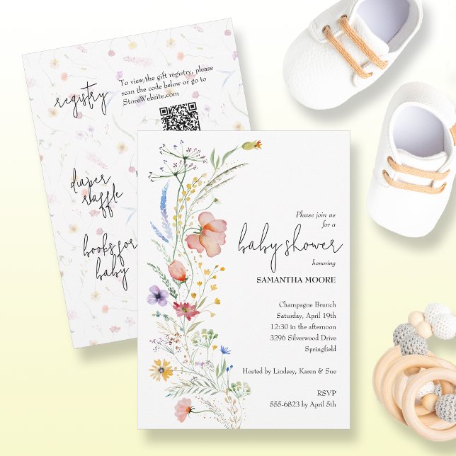 Invitación Flor silvestre Baby Shower todo en uno (Wildflowers baby shower all in one invitations - PRINTED and/or INSTANT DOWNLOAD)