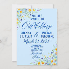 Invitación Flor silvestre bendice hermosa floral azul