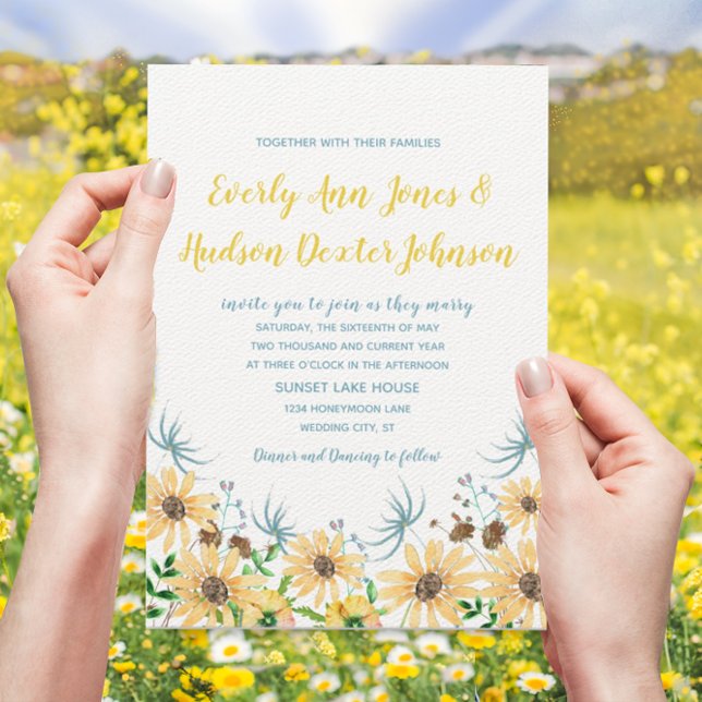 Invitación Flor silvestre Bloom Elegance Boda azul amarillo (Subido por el creador)