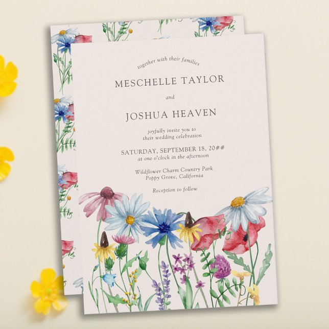 Invitación Flor silvestre Boda Boho Country Floral (Charming and romantic floral wedding invitation)