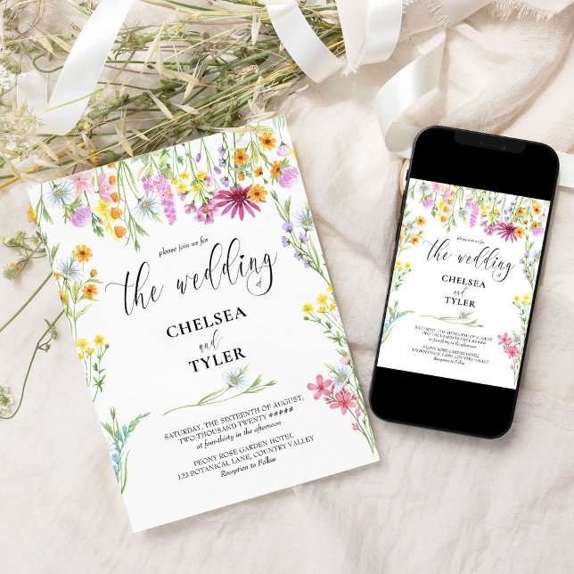 Invitación Flor silvestre Boda Bonito Flor silvestre Floral (Floral wedding invitations with pretty wild flower design and elegant calligraphy)