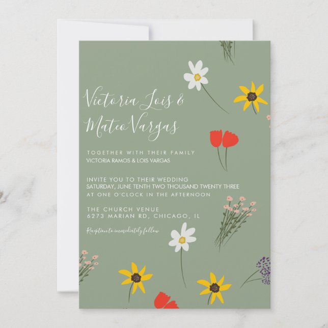 Invitación Flor silvestre Boda de vegetación floral Sage Gree (Anverso)
