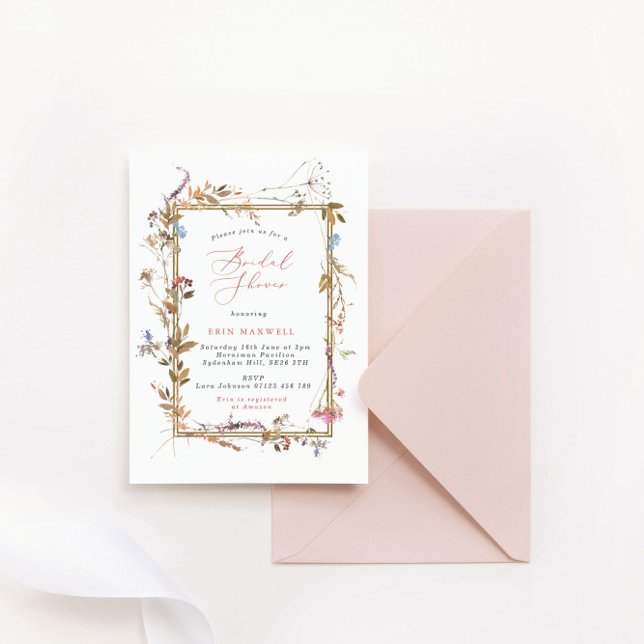 Invitación Flor silvestre bohemias marco dorado ducha de novi (Subido por el creador)