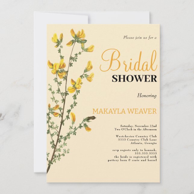 Invitación Flor silvestre Boho amarillo Bridal Shower (Anverso)