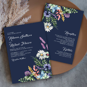 Invitación Flor silvestre Boho en un Boda azul de la marina