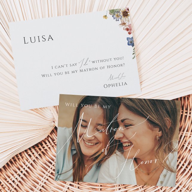 Invitación Flor silvestre Boho Faded Photo Matron of Honor Ca (Subido por el creador)