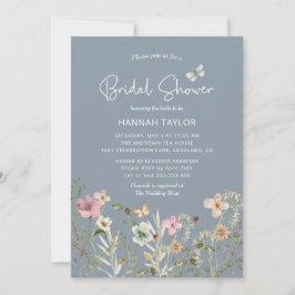 Invitación Flor silvestre Boho Floral Dusty Blue Bridal Showe